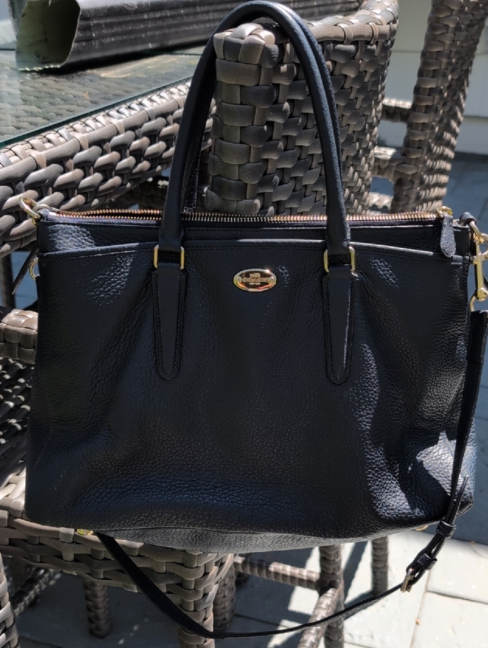 Coach Navy Pebbled Leather Tote With Removable Shoulder Strap - Picture 3 of 12